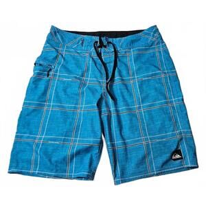 Quiksilver Men's Blue Plaid Boardshorts Swim Trunks Size 34